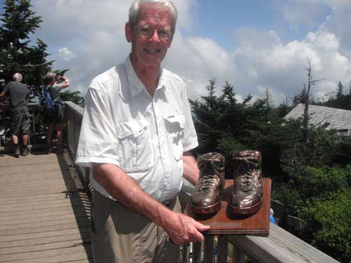 Richard Ryburn helped carry Margaret Stevenson's bronzed hiking boots to Mt. LeConte in 2007