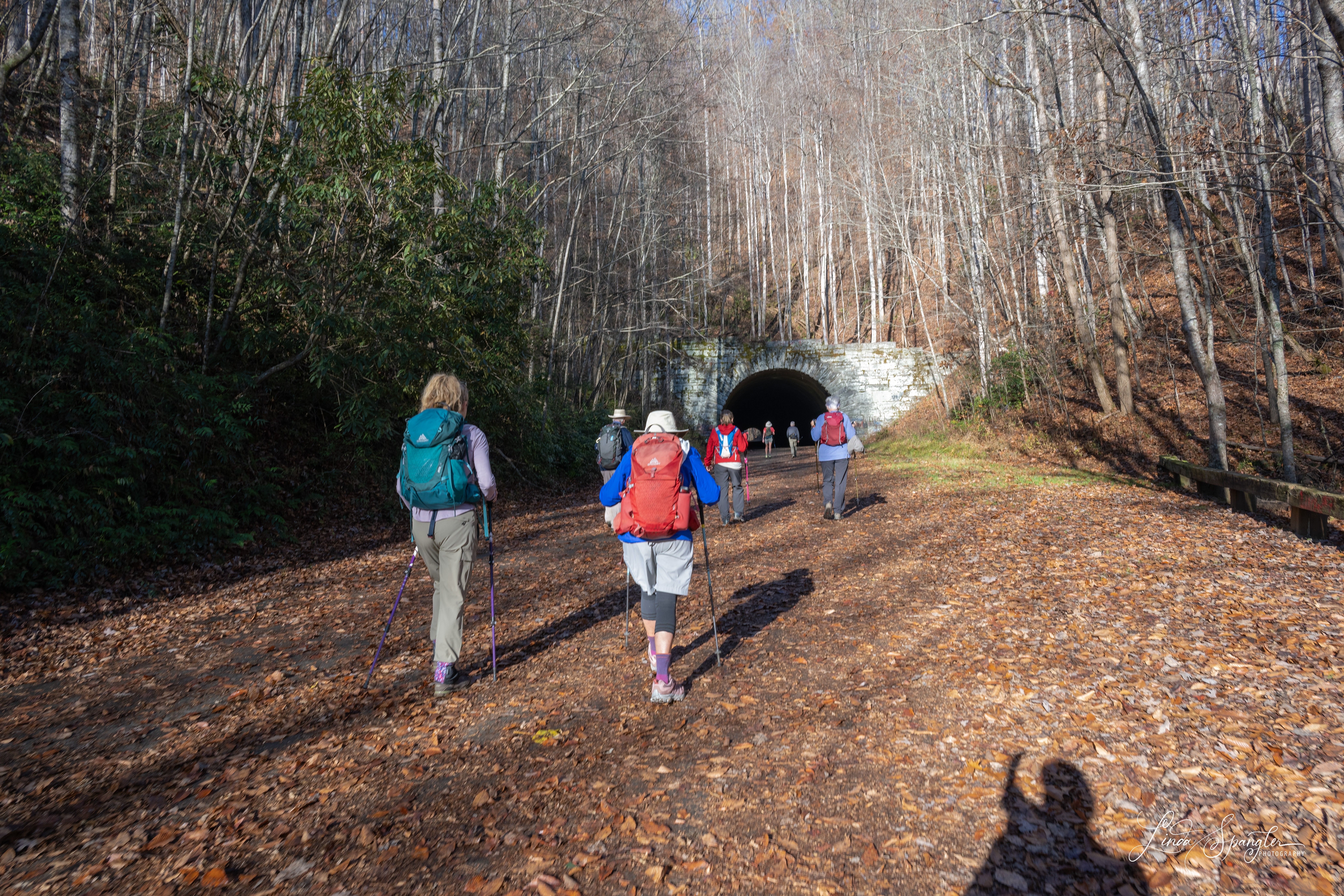 hikers at tunnel on Road to Nowhere